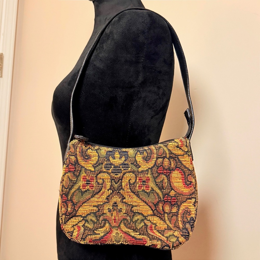 VTG Fossil Boho 90s Mini Bag Fall Tapestry Purse Y2K Leather Shoulder Strap